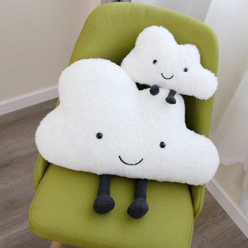 1 coussin nuage blanc 60 cm large brodé avec un visage et un noeud doré  pour décoration chambre enfant : accessoires-bebe par petitlion