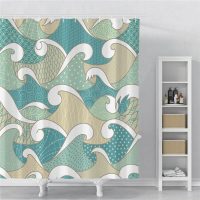 Rideau De Douche Vague Japonaise Kanagawa 180x180cm - Imperméable Anti-Moisissure Avec 12 Crochets