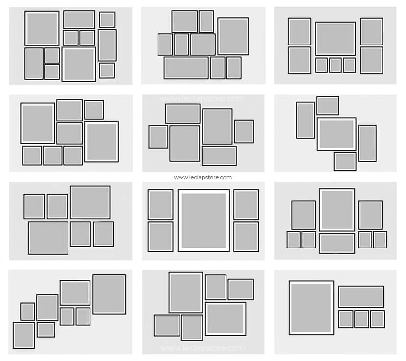 Exemple de disposition pêle-mêle pour mur de cadres