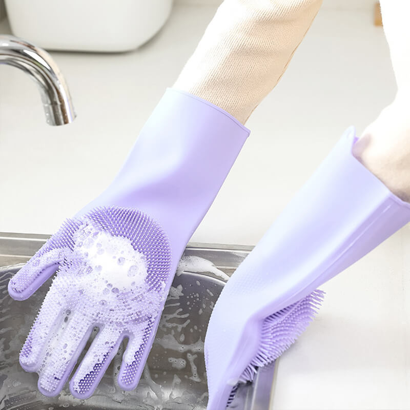 Gant de ménage violet avec fleur - moyen - gants de luxe en latex