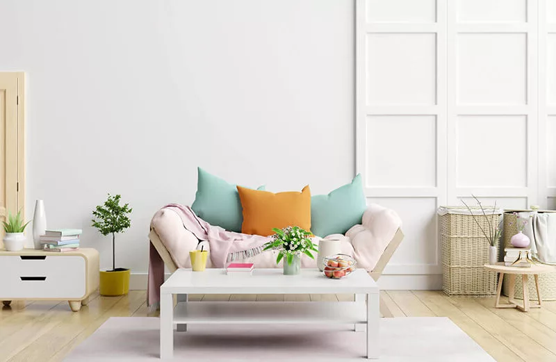 Salon avec des couleurs pastel