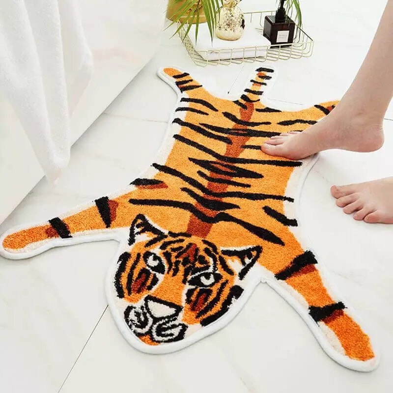 Tapis de salle de bain en forme de tigre - couleur orange