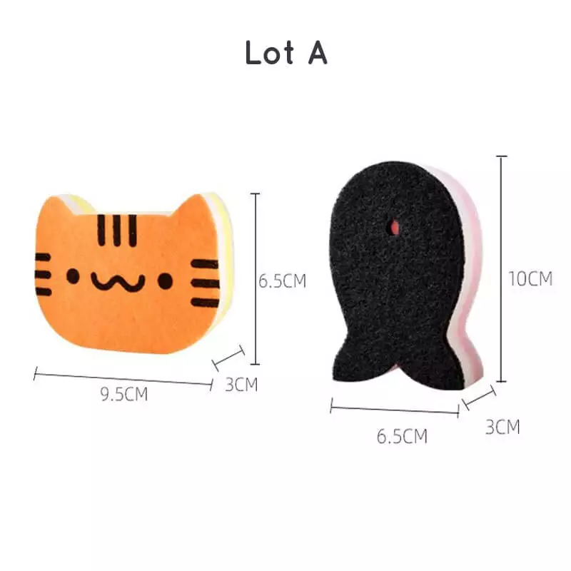 éponge lavable chat et poisson