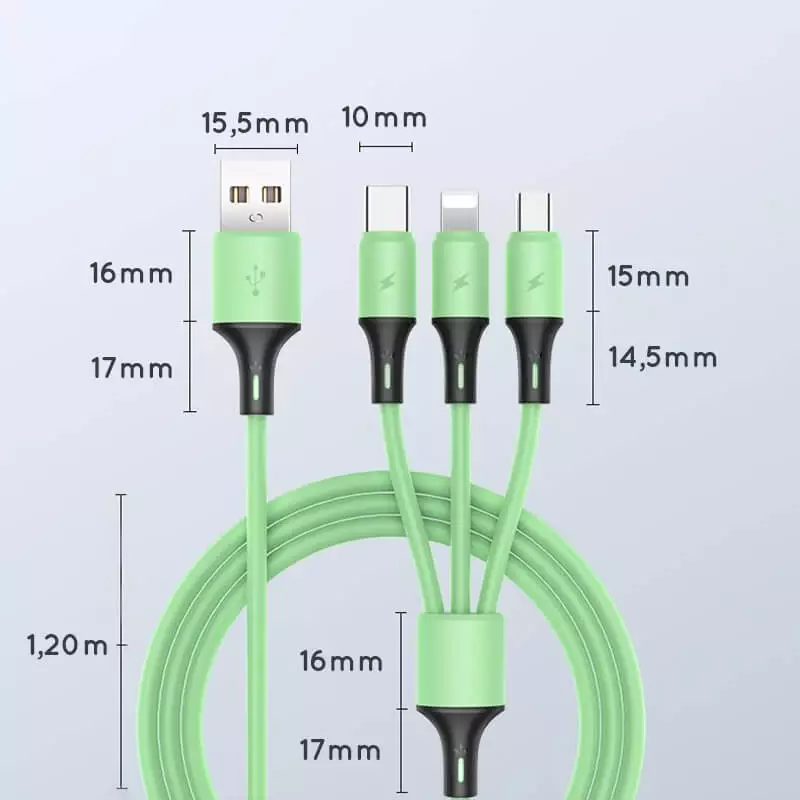 Dimensions du câble usb 3-en-1