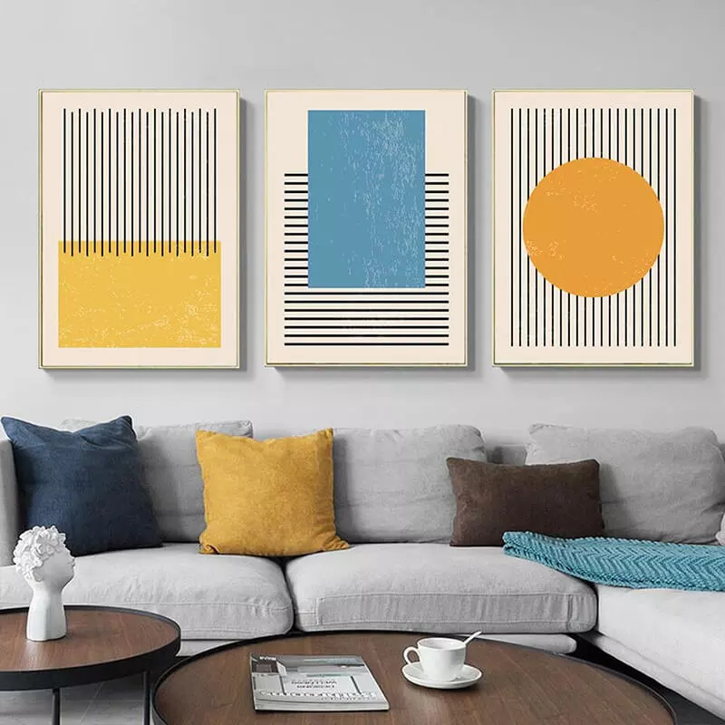 Trois tableau géométriques design colorés
